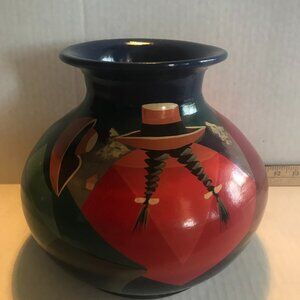 South American Hand Painted Terracotta Vase